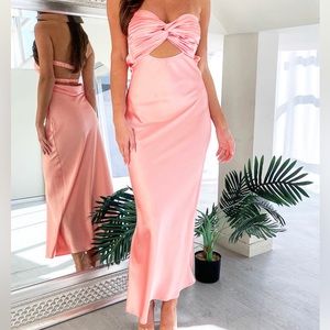 Beginning Boutique Pink Twist-Front Maxi Dress